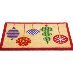 Tan Brown And Red Christmas Ornaments Coir Outdoor Doormat 18