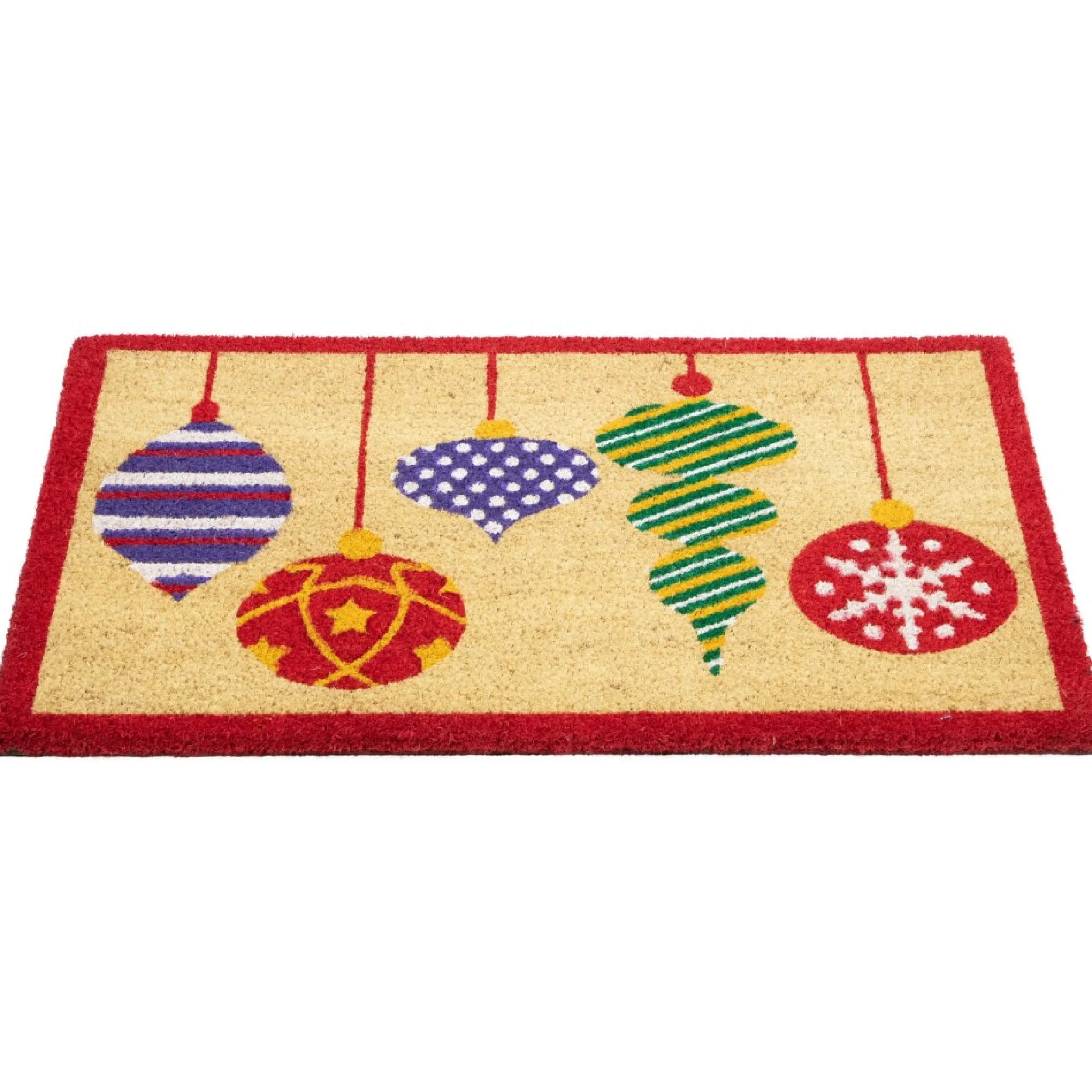 Tan Brown And Red Christmas Ornaments Coir Outdoor Doormat 18" X 30"