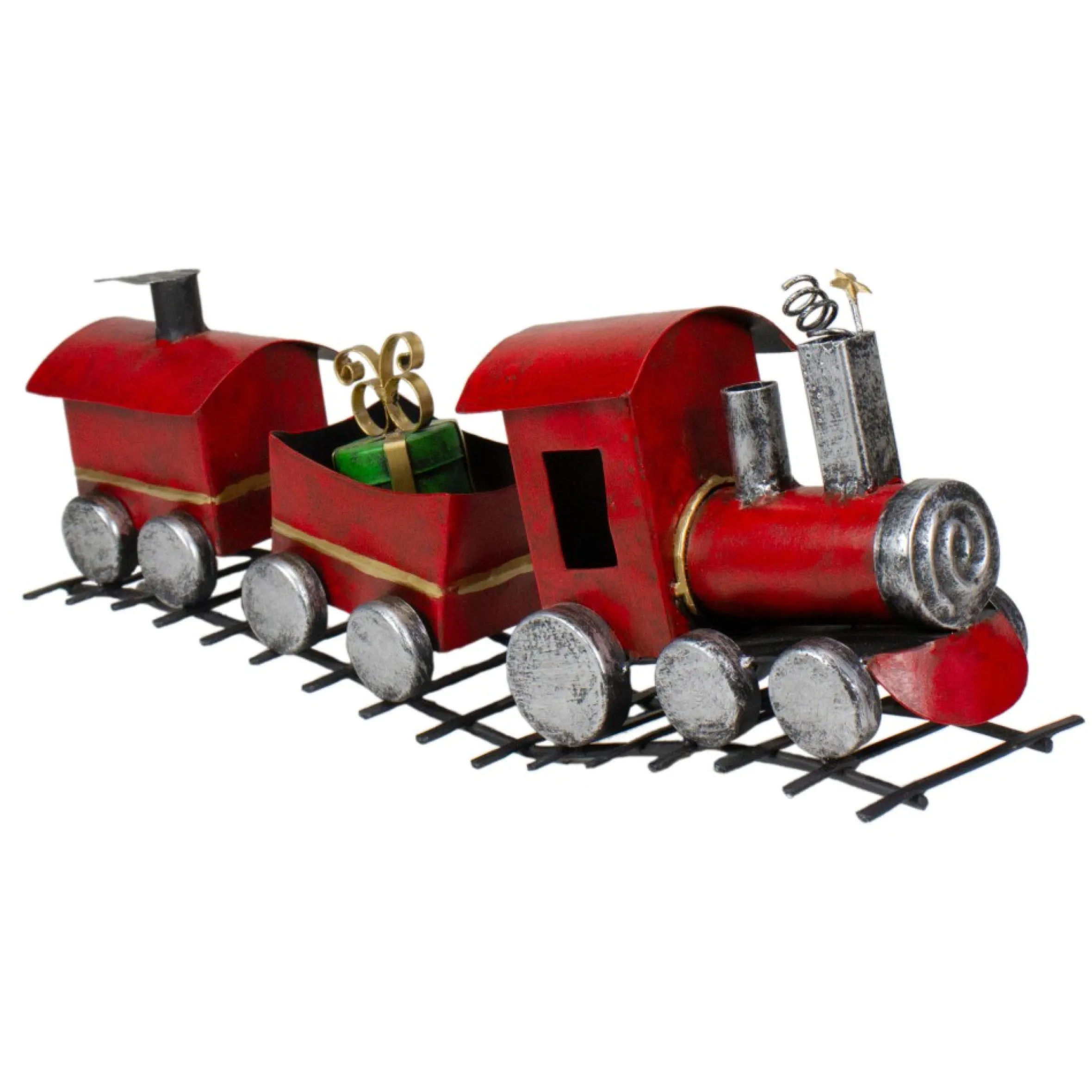 15" Three Car Red And Silver Metal Train Christmas Decoration