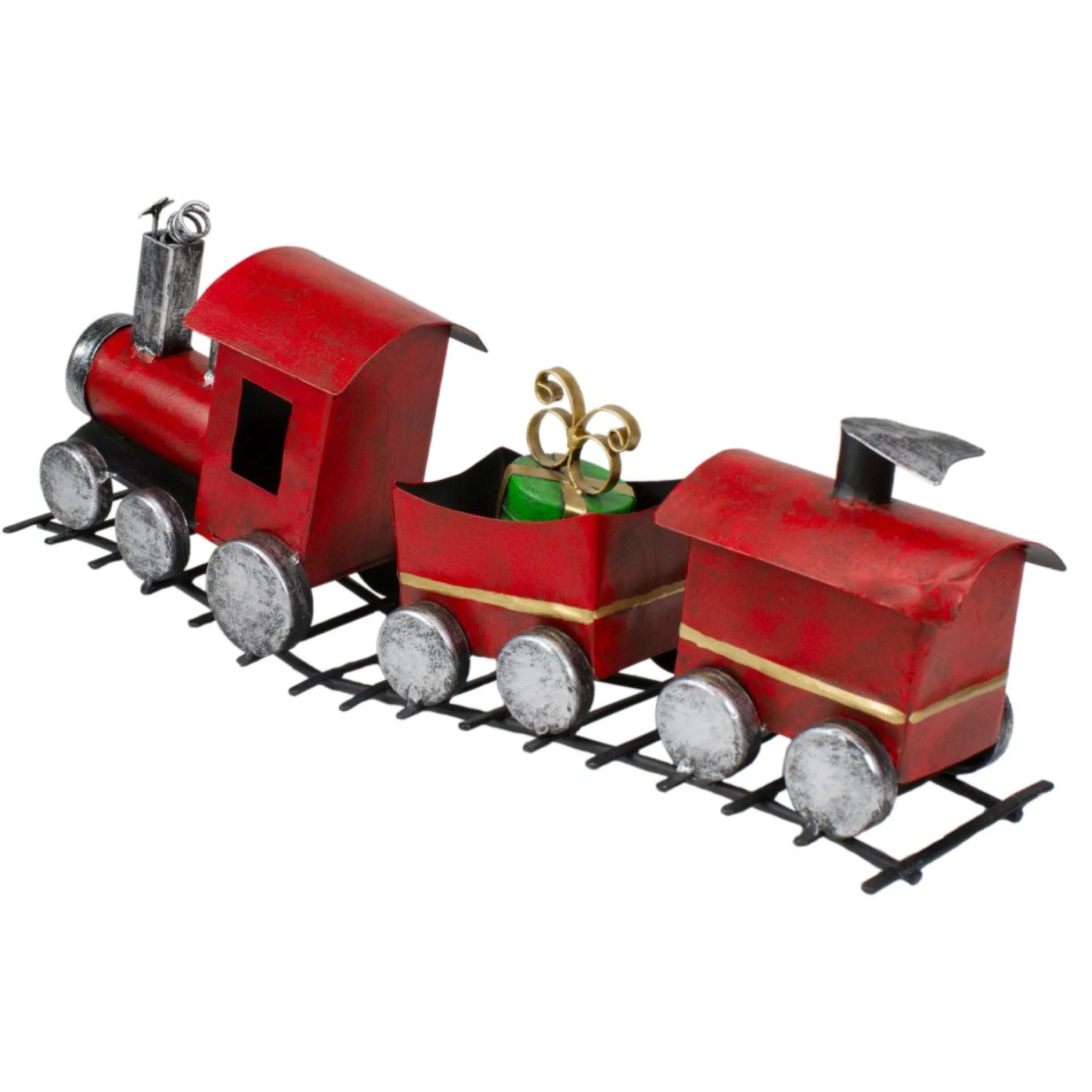 15" Three Car Red And Silver Metal Train Christmas Decoration
