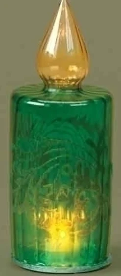 Tis The Season Led Lighted Green Glass Christmas Candle Lamp With Velveteen 8.5"