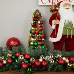 15.75" Traditional Colors 3-Finish Shatterproof Ball Christmas Tree With Tinsel