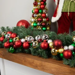 6' Traditional Colors 2-Finish Shatterproof Ball Christmas Garland