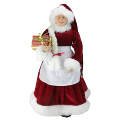 24" Traditional Mrs Claus With Braided Hair And Gifts Christmas Figure