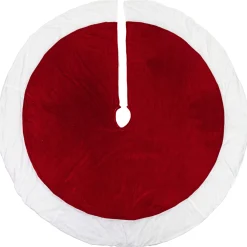 60" Traditional Red Christmas Tree Skirt With White Trim