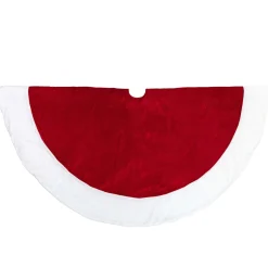 60" Traditional Red Christmas Tree Skirt With White Trim