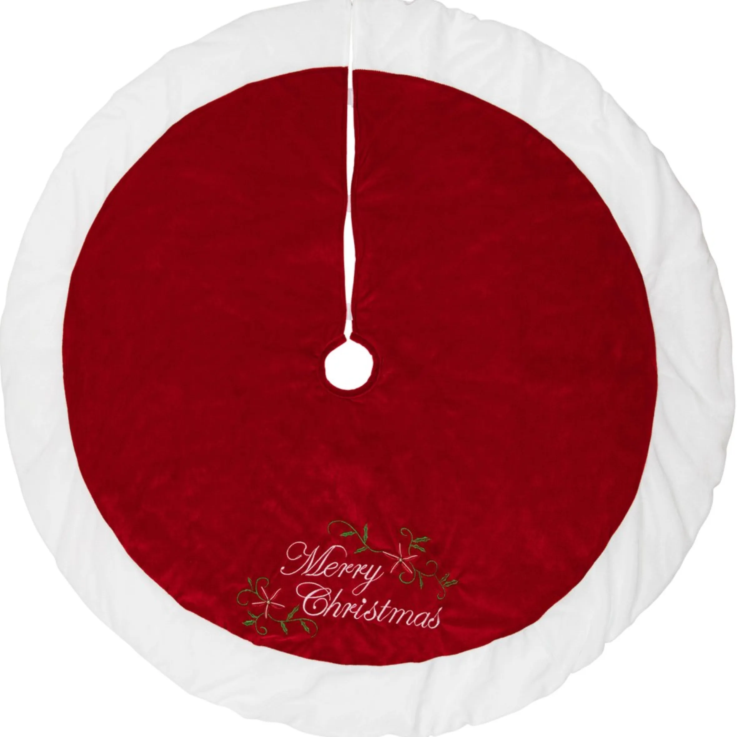 48" Traditional Red Merry Christmas Velveteen Tree Skirt