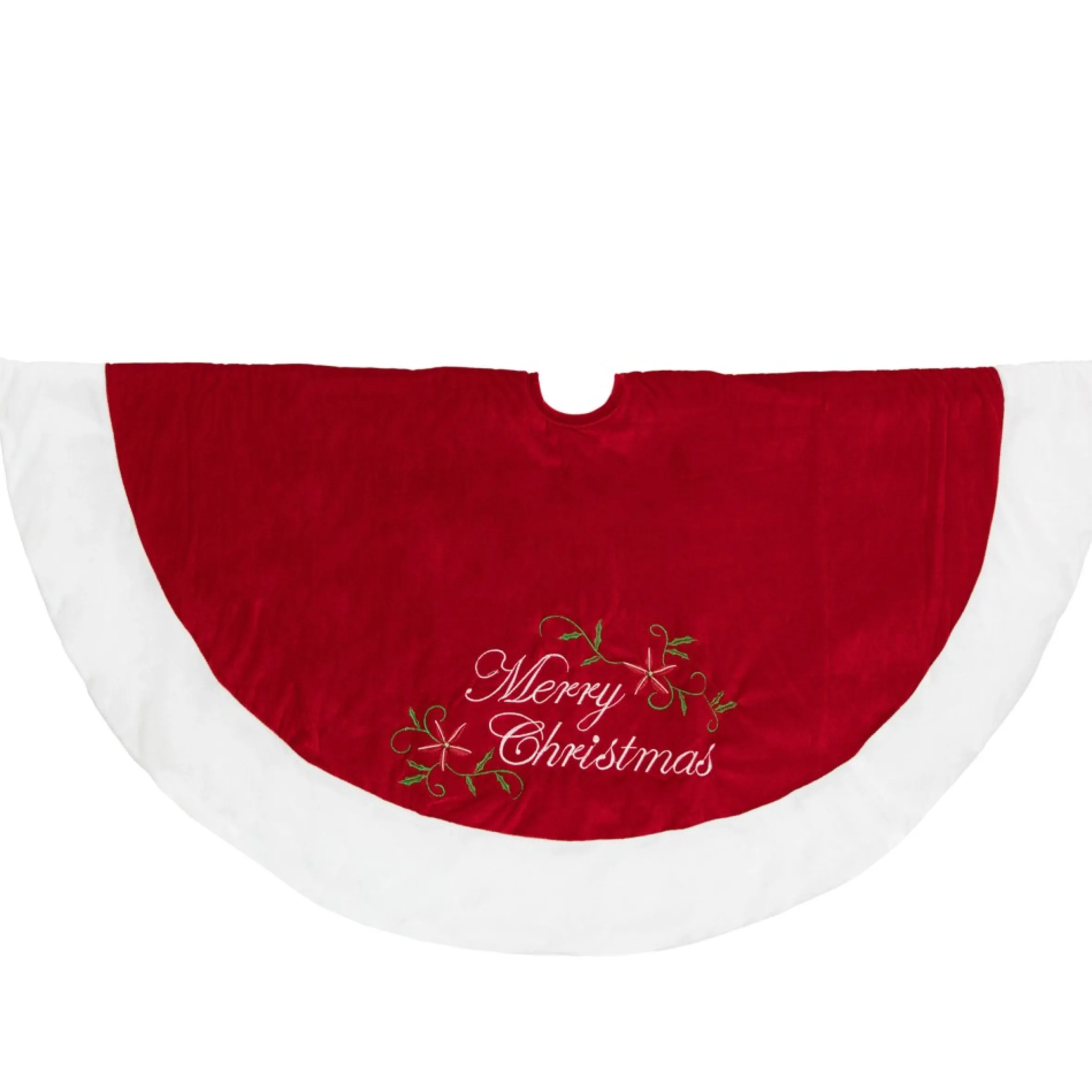 48" Traditional Red Merry Christmas Velveteen Tree Skirt