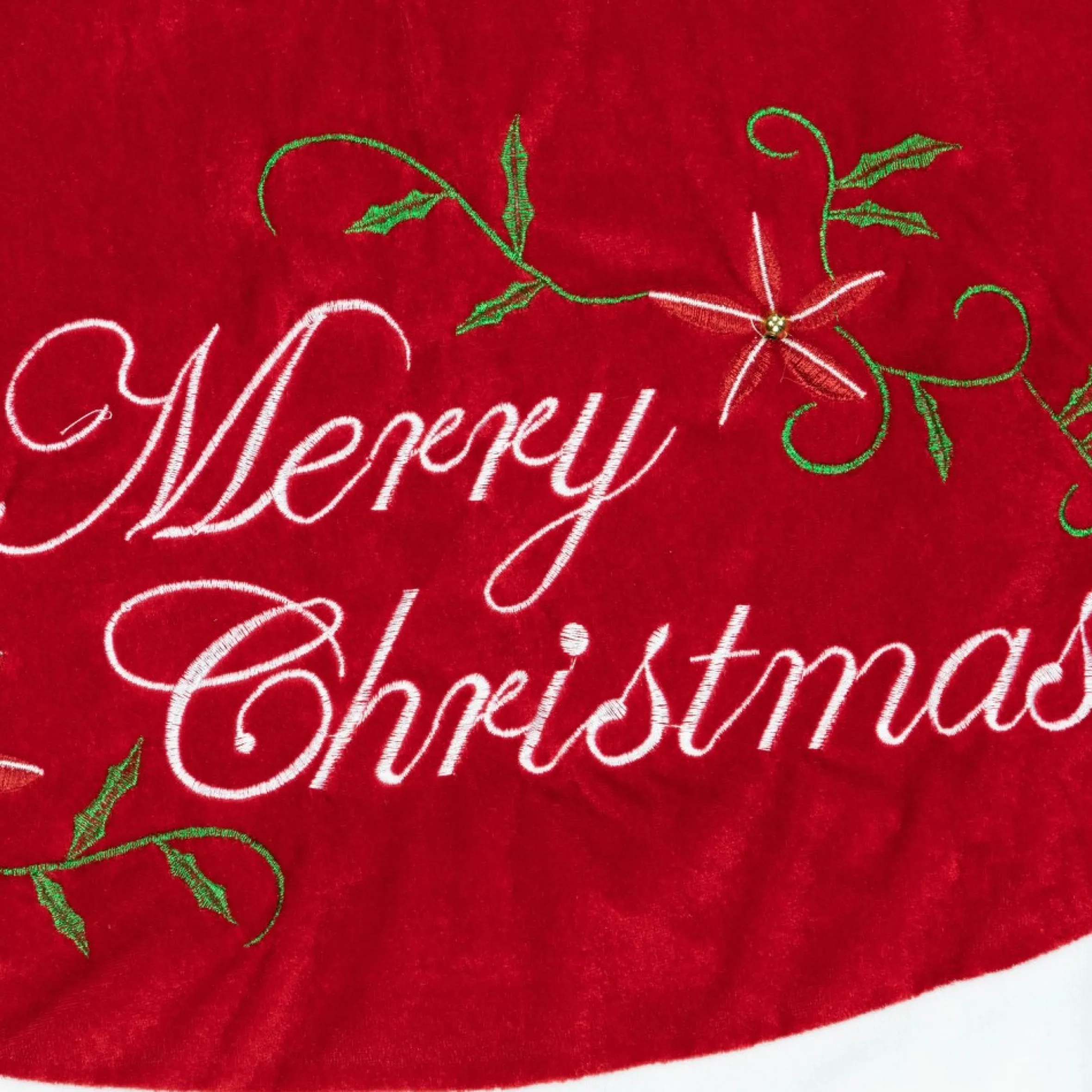 48" Traditional Red Merry Christmas Velveteen Tree Skirt