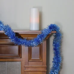 50' Traditional Shiny Sky Blue Foil Tinsel Garland - Unlit