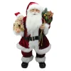 24" Traditional Standing Santa Claus Christmas Figure With Teddy Bear And Gift Bag