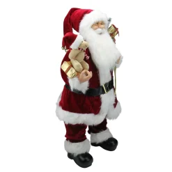 24" Traditional Standing Santa Claus Christmas Figure With Teddy Bear And Gift Bag