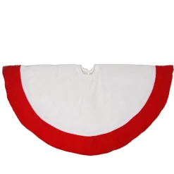26" Traditional White Velveteen Christmas Tree Skirt With Red Trim