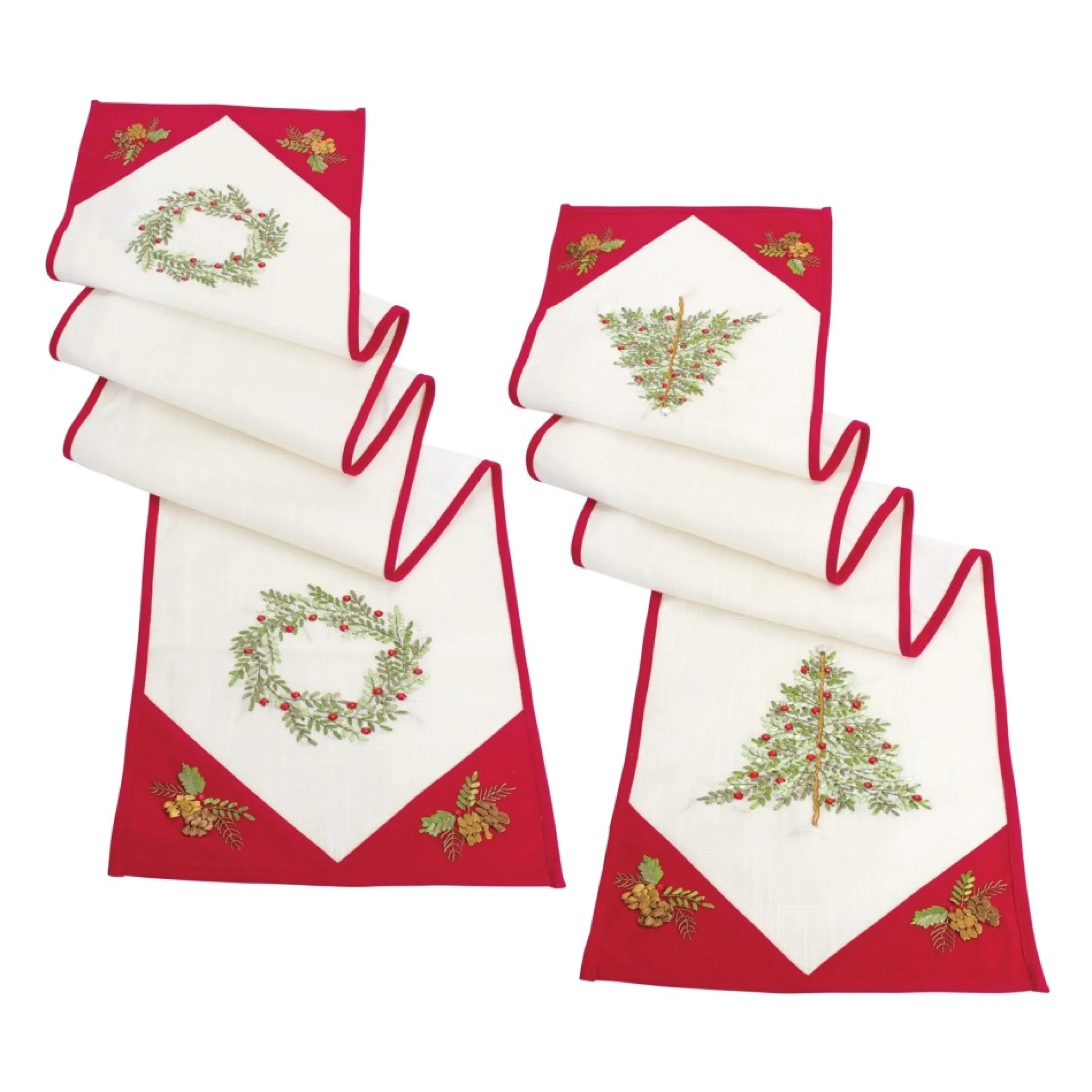 72" Tree And Wreath Christmas Table Runner