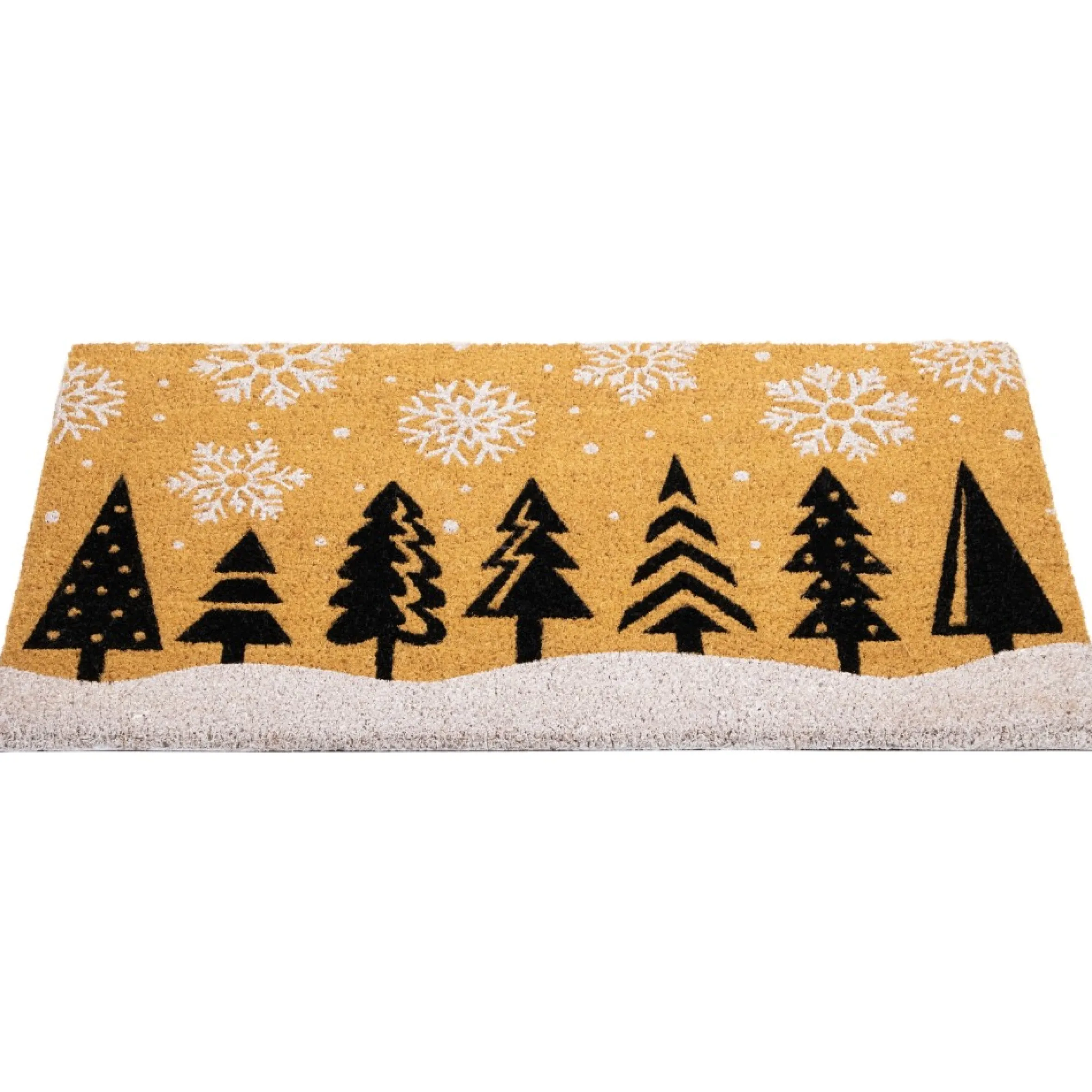 Trees And Snowflakes Natural Coir Christmas Outdoor Doormat 18" X 30"