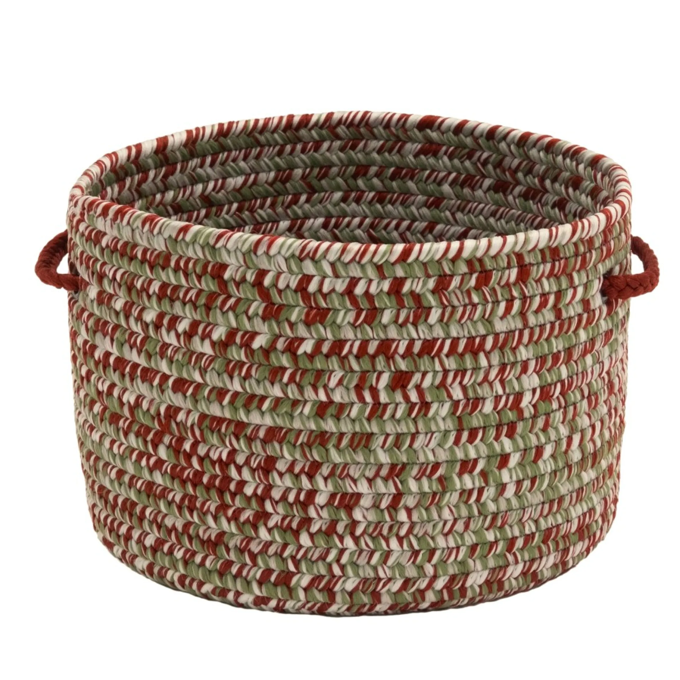 14" Tweed Braided Round Holiday Basket With Handles