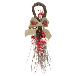 24" Twig And Red Berries Artificial Christmas Teardrop Swag - Unlit