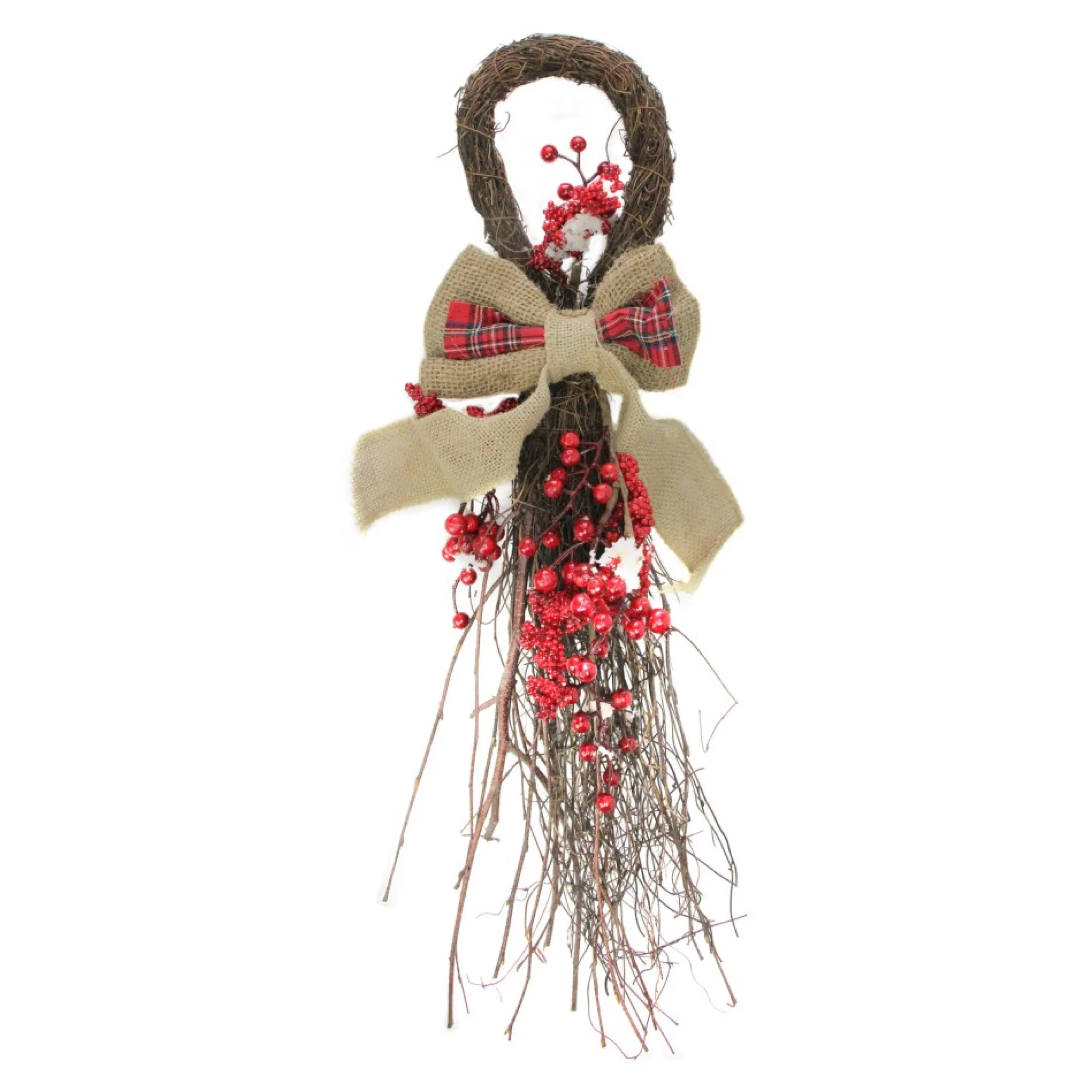 24" Twig And Red Berries Artificial Christmas Teardrop Swag - Unlit
