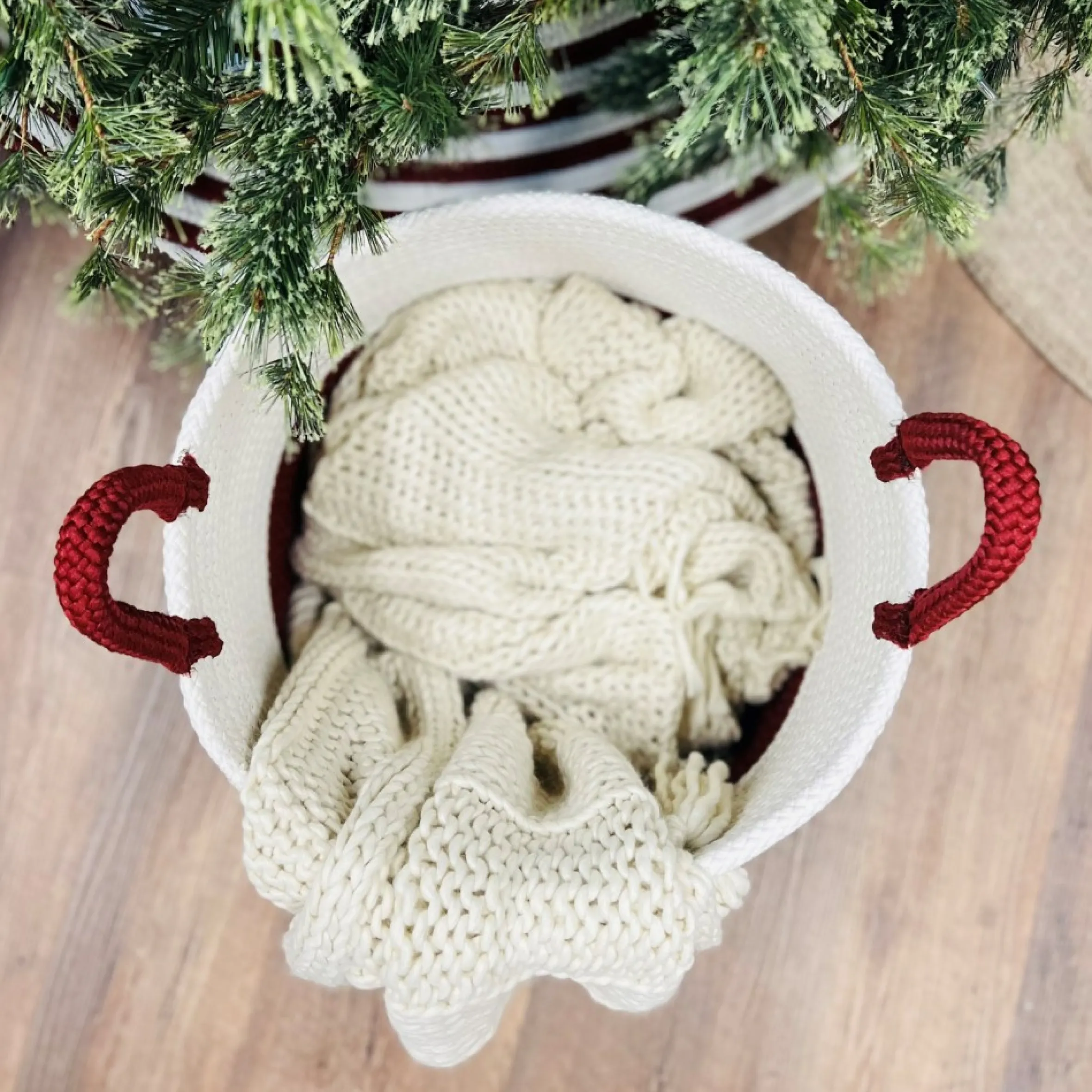 16" Two-Toned Round Braided Holiday Floor Basket
