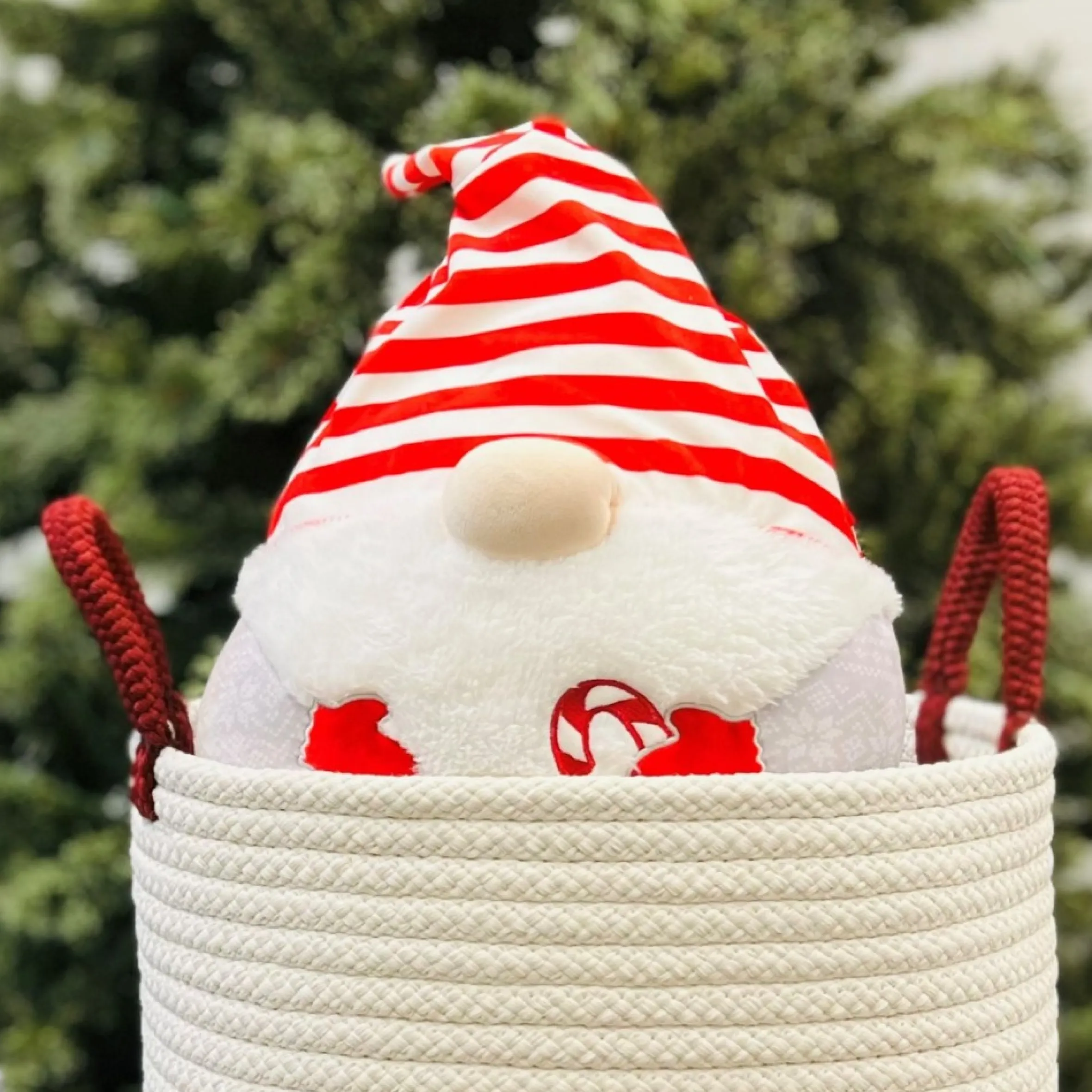 16" Two-Toned Round Braided Holiday Floor Basket