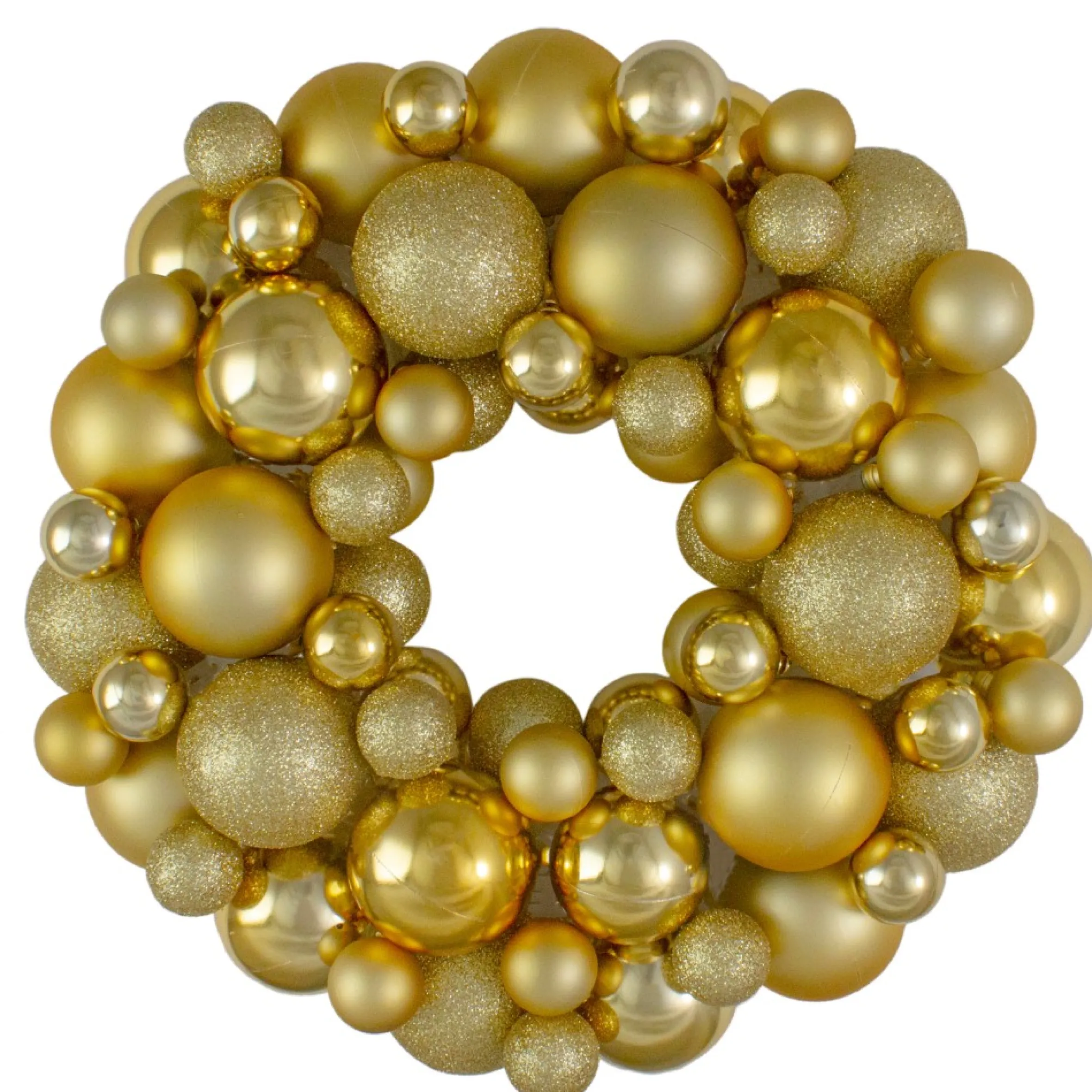 Vegas Gold 3-Finish Shatterproof Ball Christmas Wreath, 13-Inch