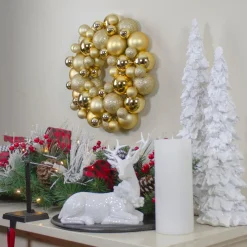 Vegas Gold 3-Finish Shatterproof Ball Christmas Wreath, 13-Inch