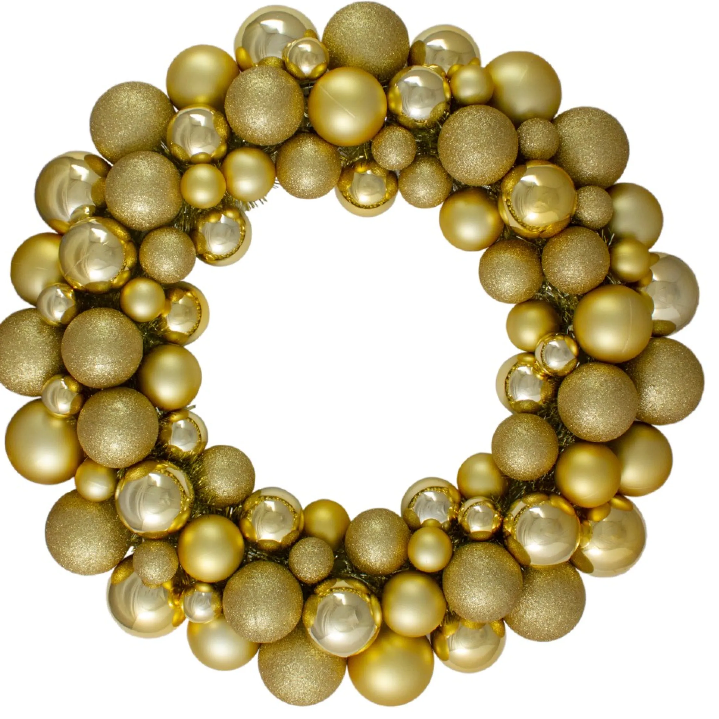 Vegas Gold 3-Finish Shatterproof Ball Christmas Wreath - 24-Inch, Unlit