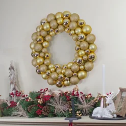 Vegas Gold 3-Finish Shatterproof Ball Christmas Wreath - 24-Inch, Unlit