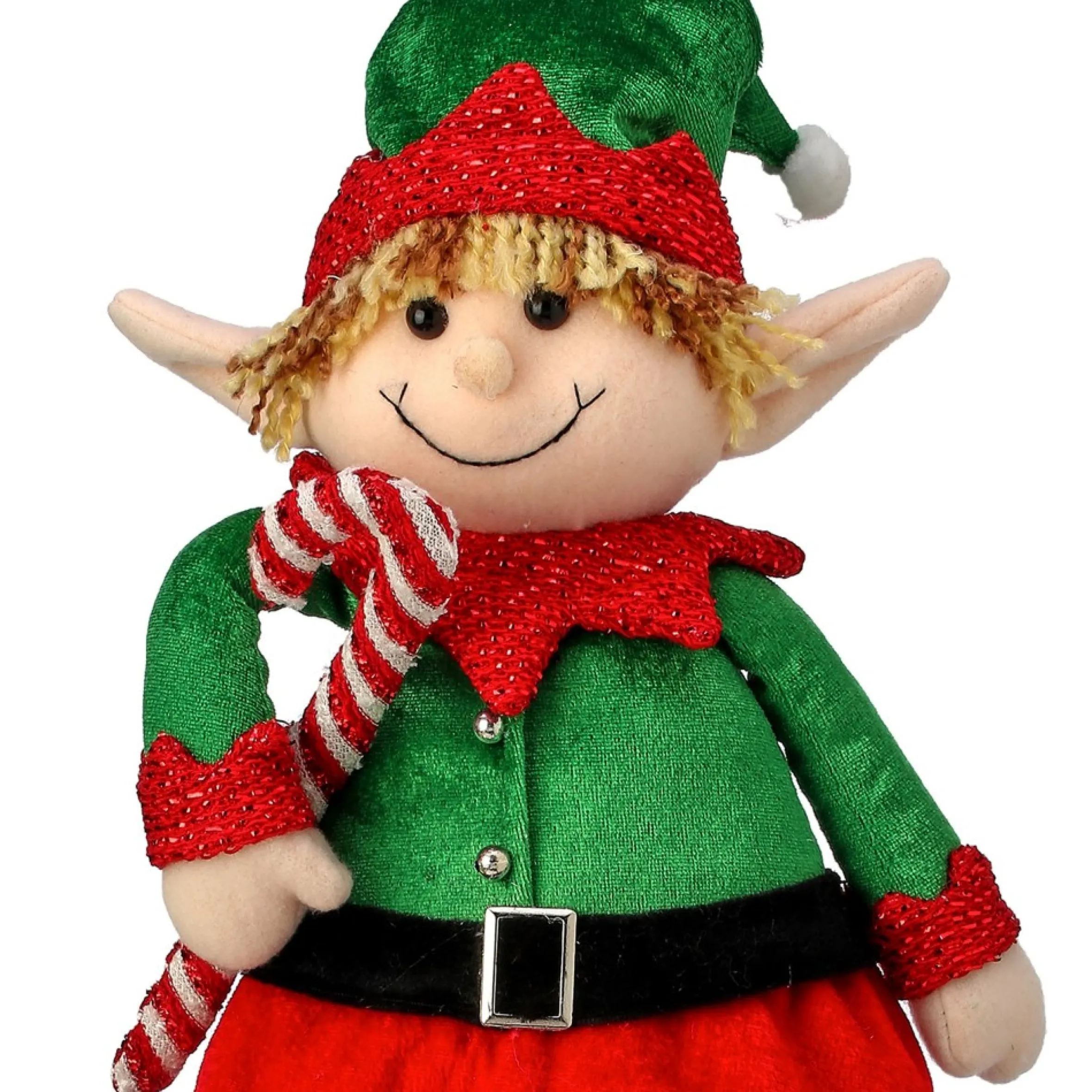 24" Velvet Sitting Gingerbread Elf With Candy Cane Christmas Figure