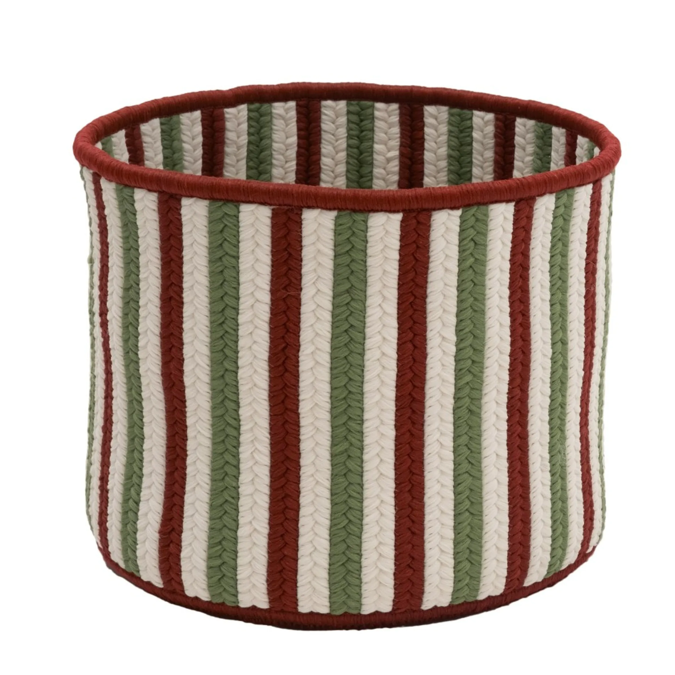 14" Vertical Striped Braided Round Christmas Storage Basket