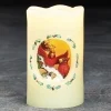 5" Vibrantly Colored Cardinals Scene Flickering Flame-Less Led Candle
