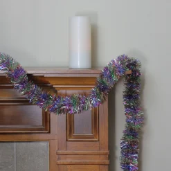 12' Vibrantly Colored Rainbow Christmas Tinsel Garland - Unlit