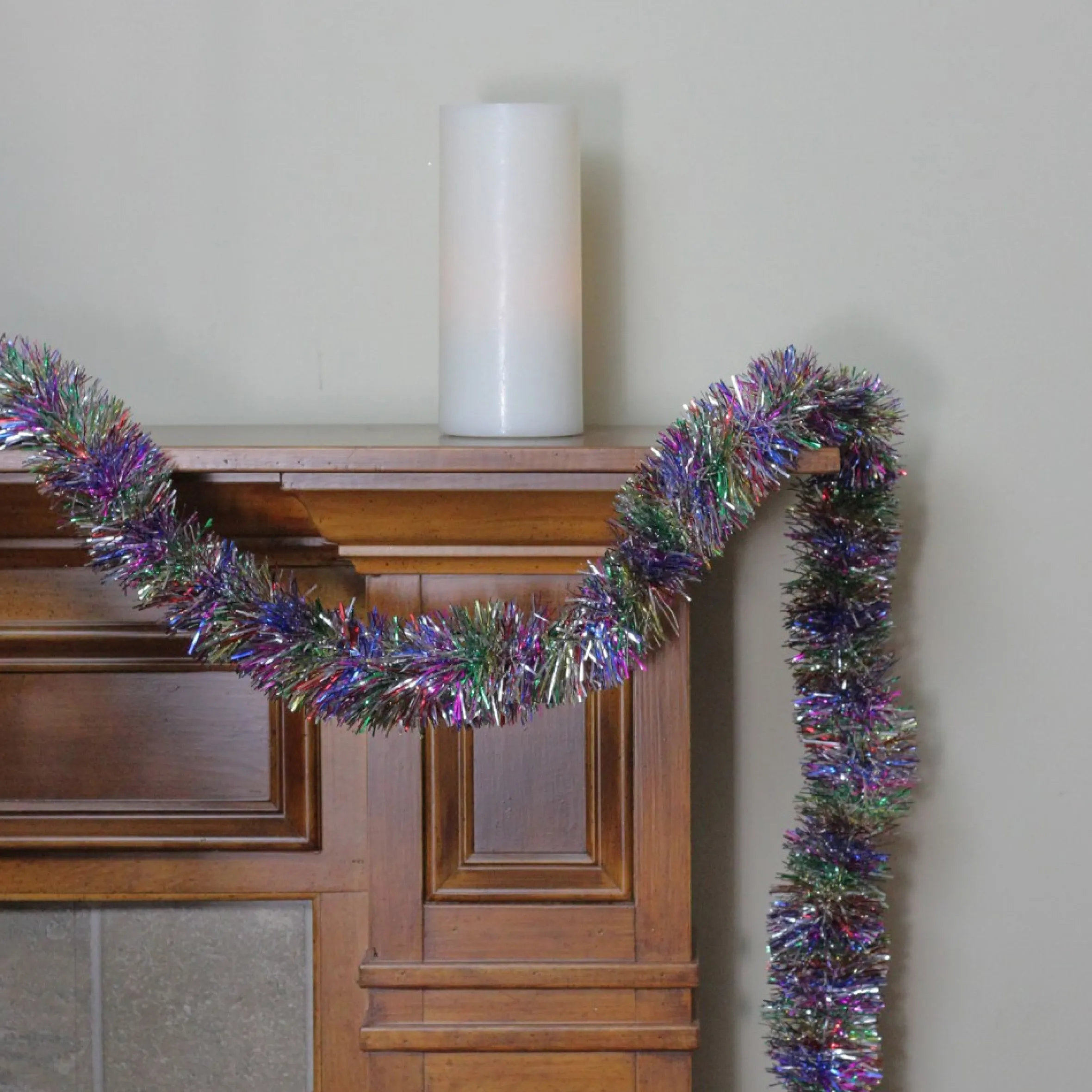 12' Vibrantly Colored Rainbow Christmas Tinsel Garland - Unlit