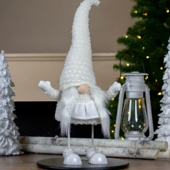 24.5" White And Beige Sparkling Serena Christmas Gnome