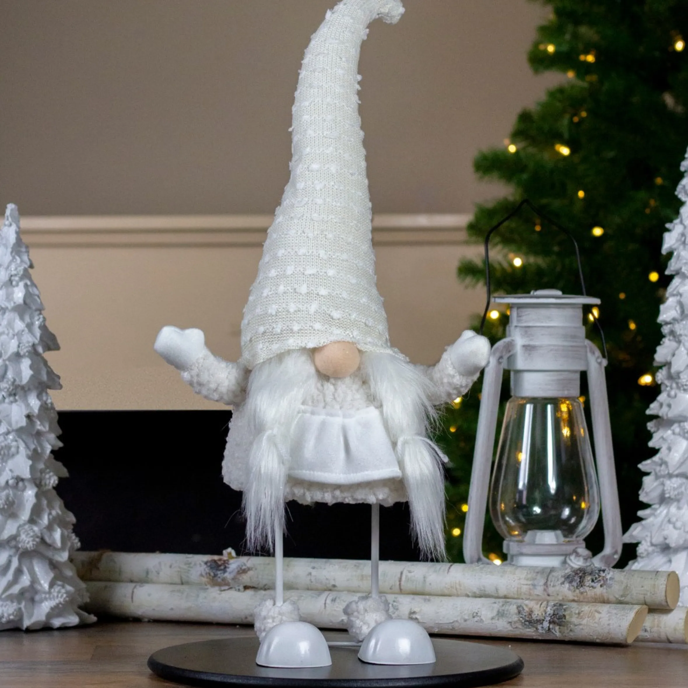 24.5" White And Beige Sparkling Serena Christmas Gnome