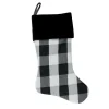 20" White And Black Buffalo Plaid Christmas Stocking With Cuff