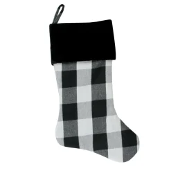 20" White And Black Buffalo Plaid Christmas Stocking With Cuff