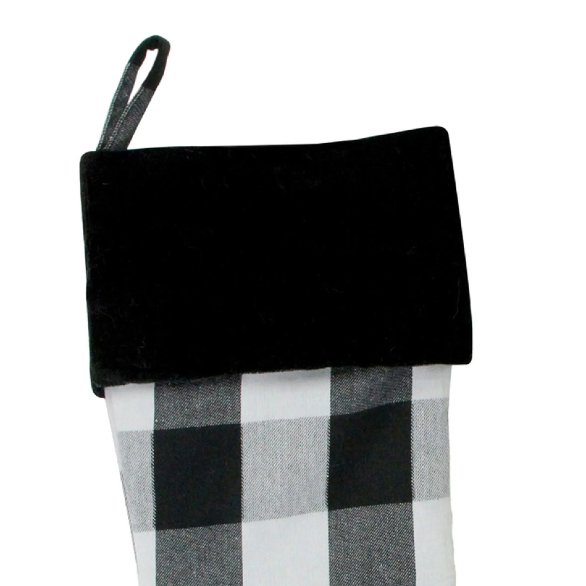 20" White And Black Buffalo Plaid Christmas Stocking With Cuff