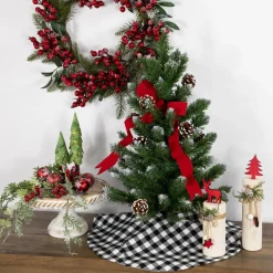 20" White And Black Buffalo Plaid Mini Christmas Tree Skirt