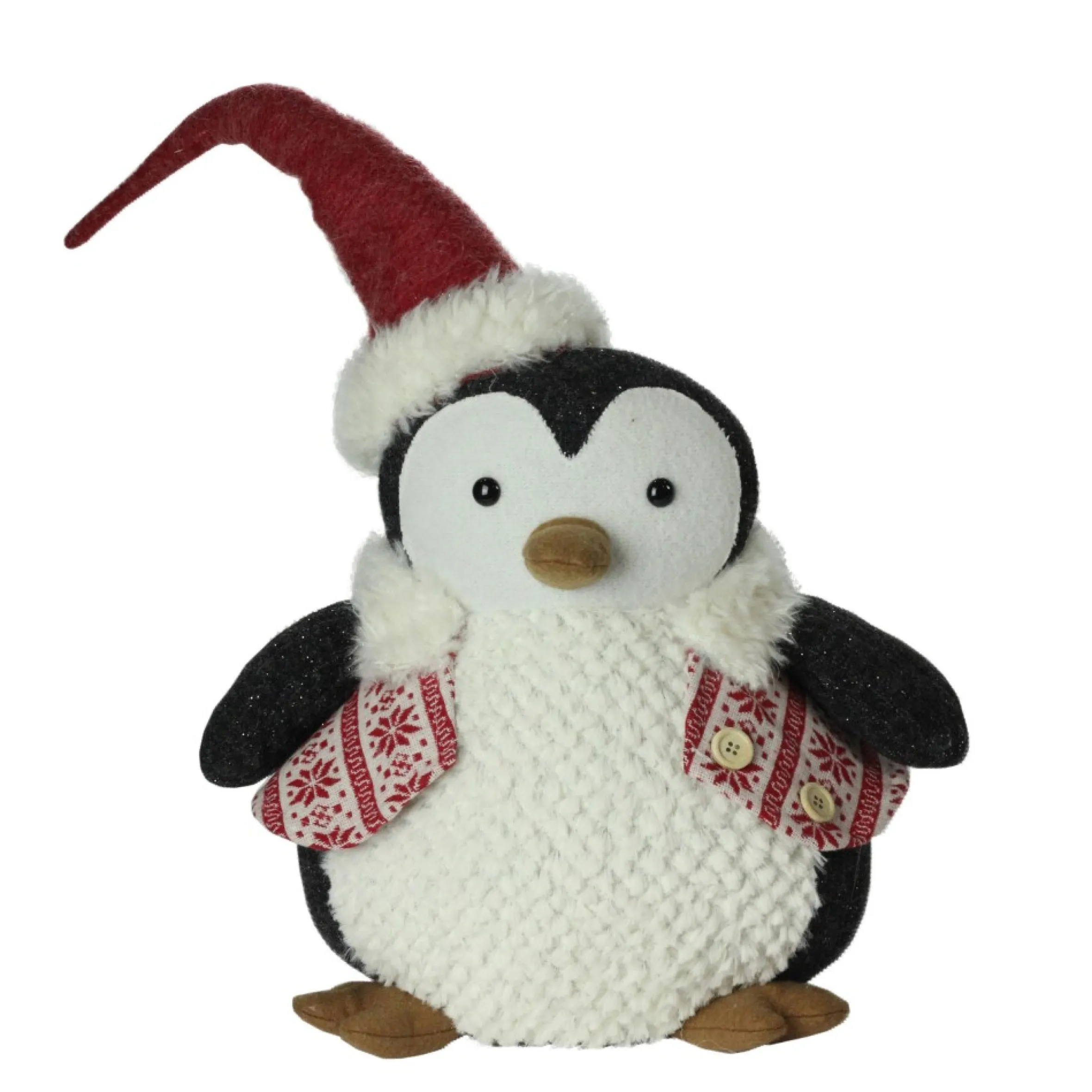 18" White And Black Large Plush Penguin In Nordic Snowflake Vest Christmas Figure