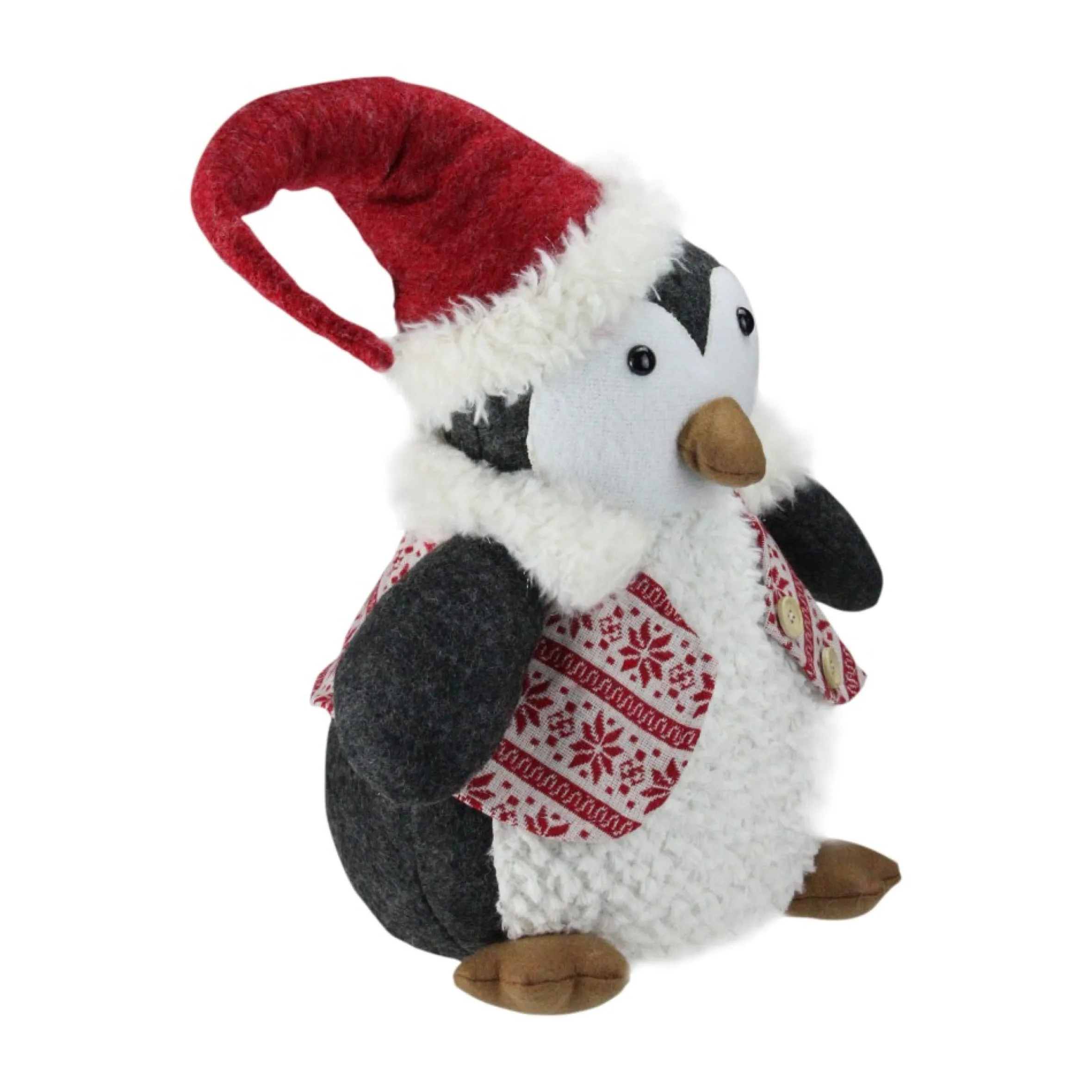 18" White And Black Large Plush Penguin In Nordic Snowflake Vest Christmas Figure