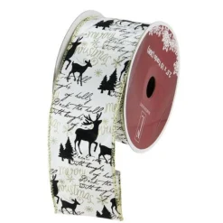 White And Black Playful Reindeer Christmas Wired Craft Ribbon 2.5" X 10 Yards