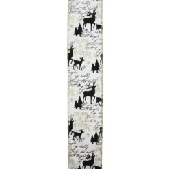 White And Black Playful Reindeer Christmas Wired Craft Ribbon 2.5" X 10 Yards