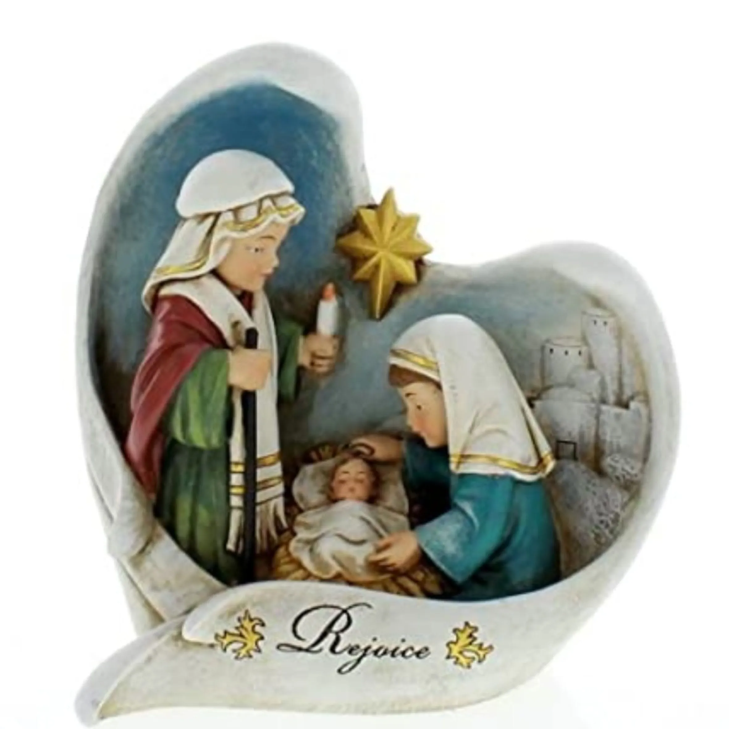 5.5" White And Blue Nativity Scene Angel Wings Christmas Tabletop Decor