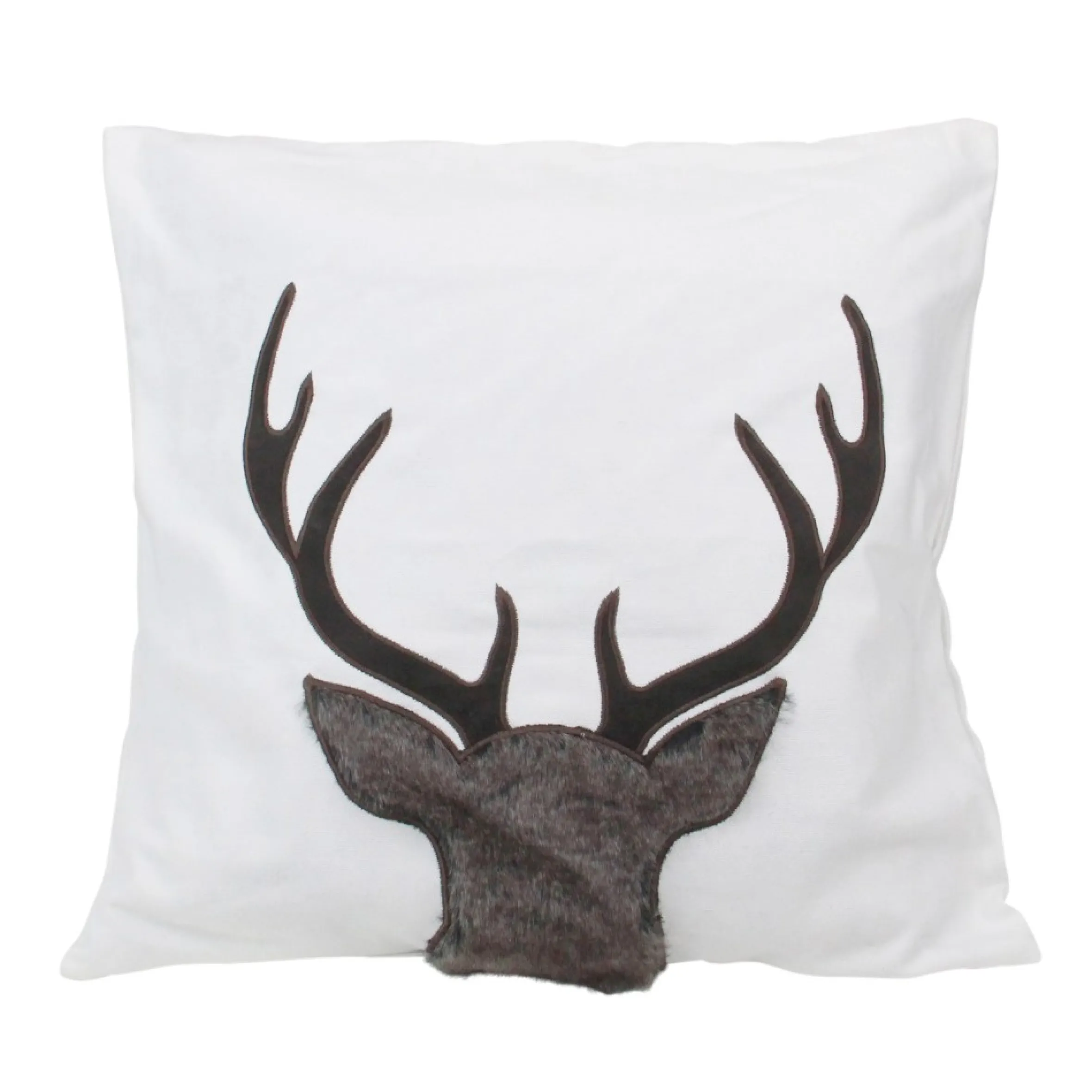 17.5 White And Brown Faux Fur Reindeer Throw Pillow Cover