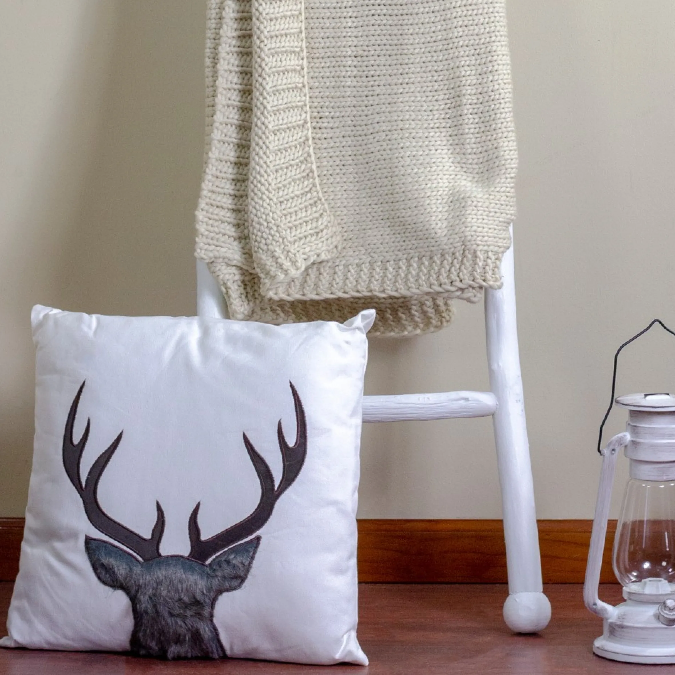 17.5 White And Brown Faux Fur Reindeer Throw Pillow Cover