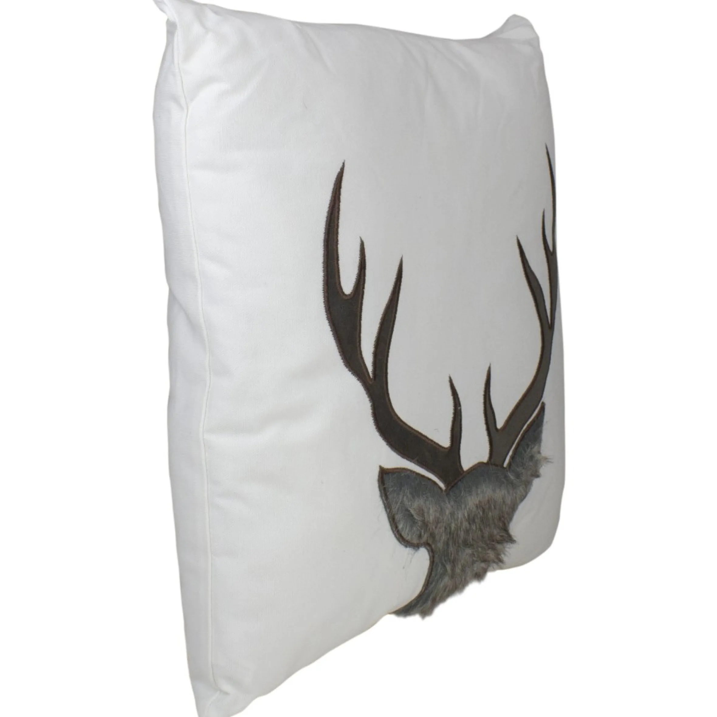 17.5 White And Brown Faux Fur Reindeer Throw Pillow Cover