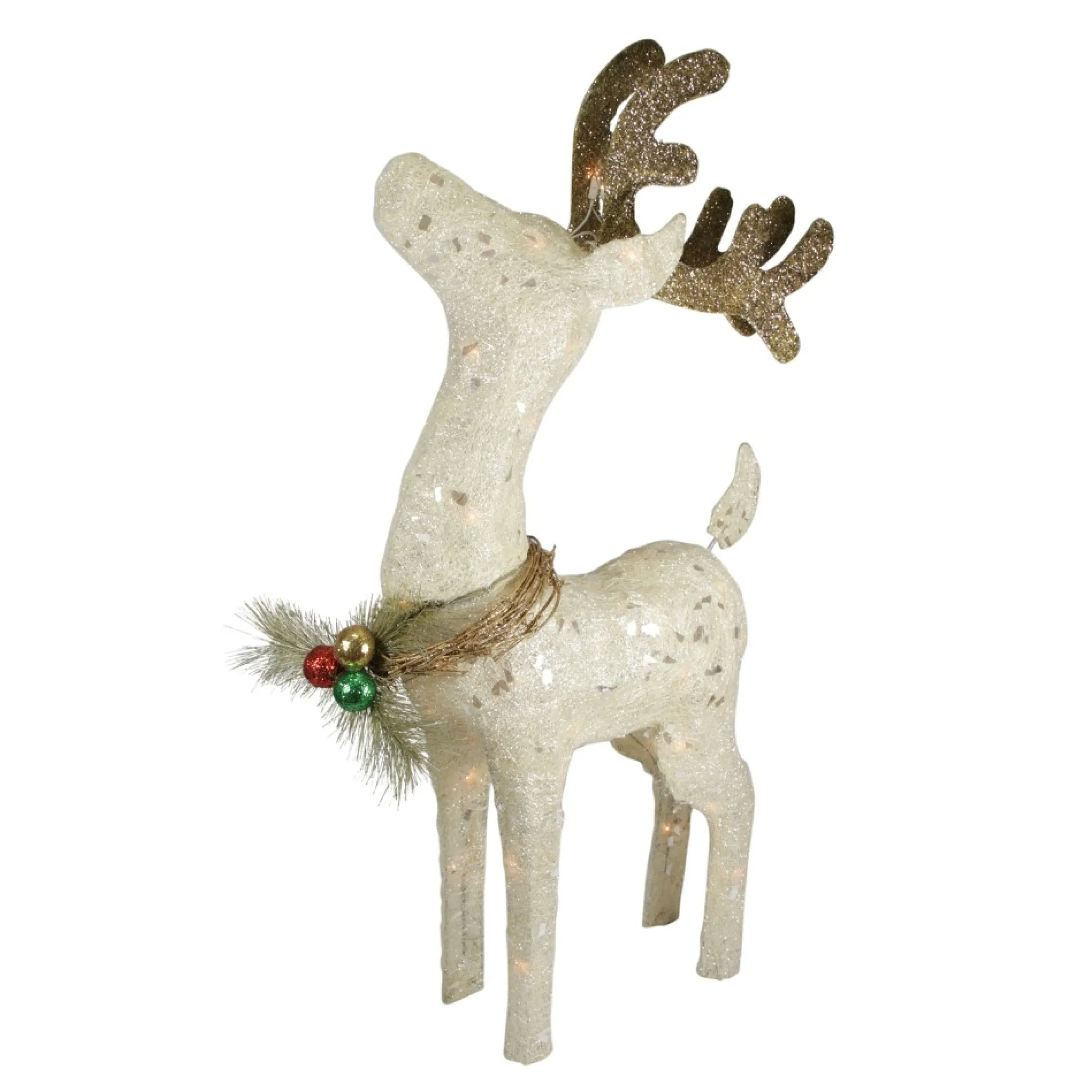 37" White And Brown Lighted Sparkling Standing Reindeer Outdoor Christmas Decor