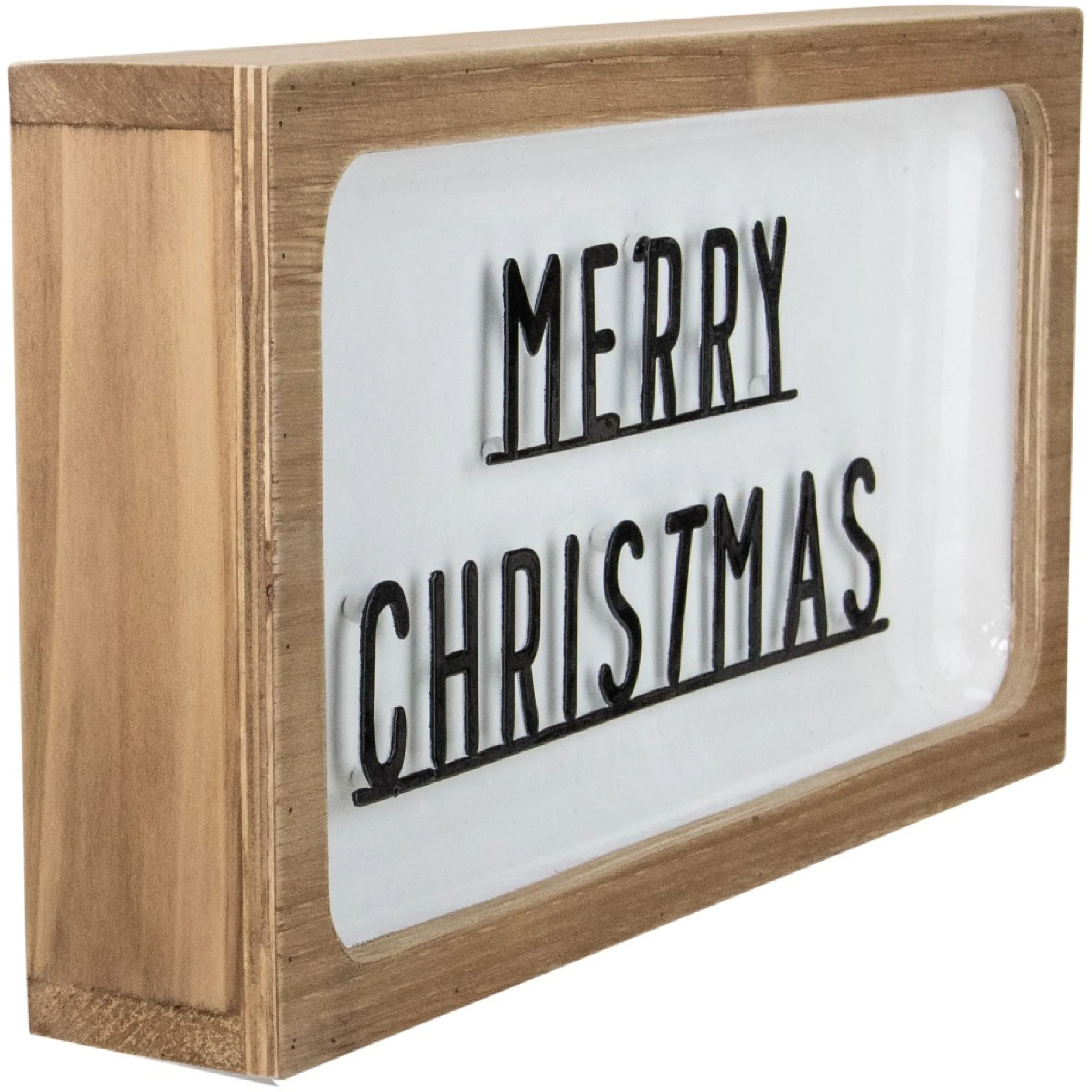 13" White And Brown "Merry Christmas" 3D Wooden Christmas Wall Or Tabletop Decor