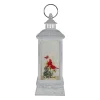 11" White And Brushed Silver Christmas Cardinals Snow Globe Lantern